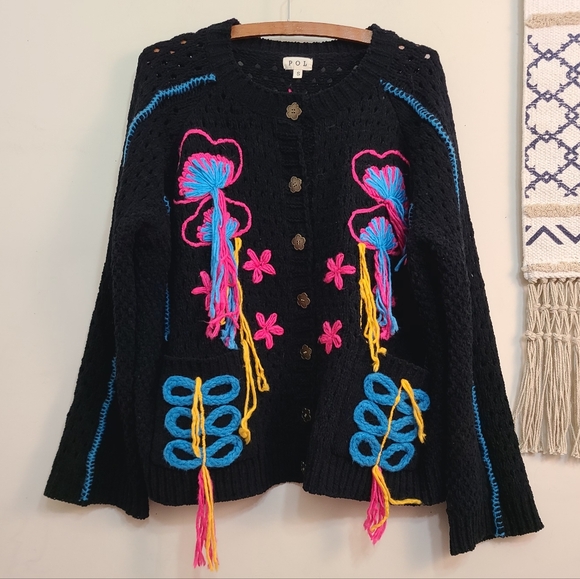 POL Jellyfish Chenille Yarn Knit Sweater Cardigan Size Small - Picture 2 of 5